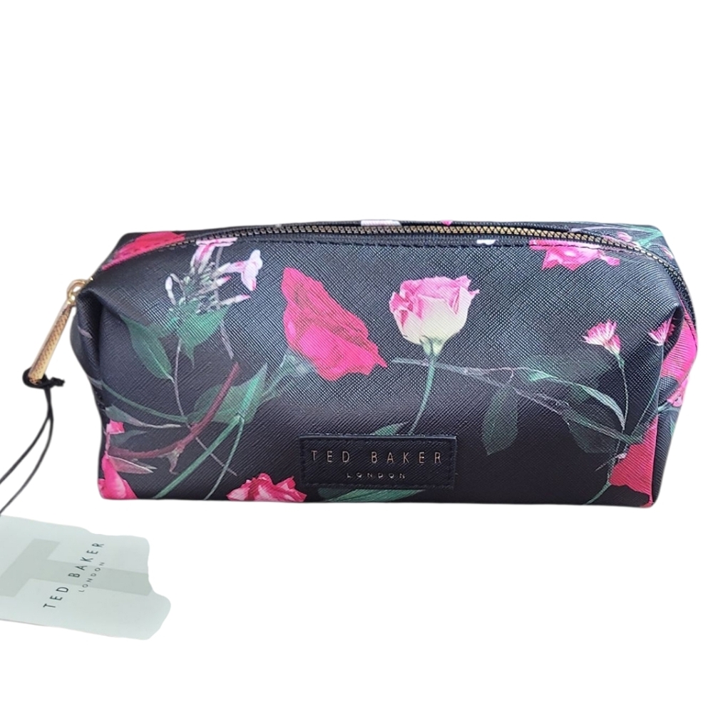 Ted Baker Black and Pink Floral Cosmetic Bag
